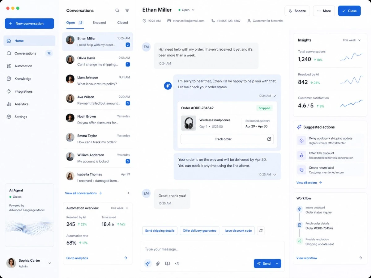 Interfaz de IA empresarial — chatbot y análisis de documentos