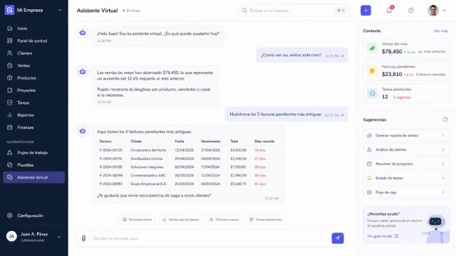 Chatbot empresarial con IA — conversación en web y WhatsApp