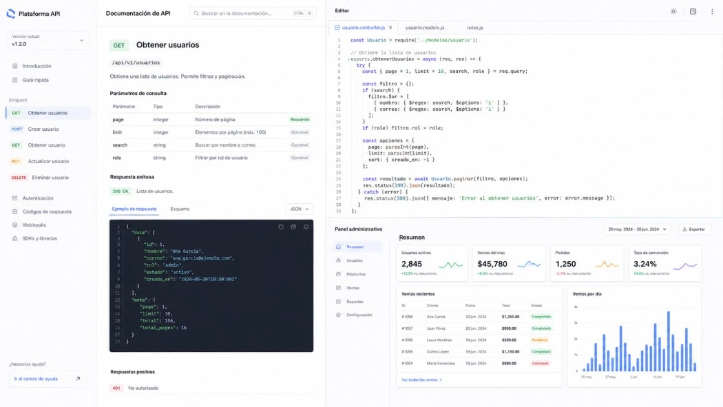 Código Laravel — API REST documentada y panel de administración